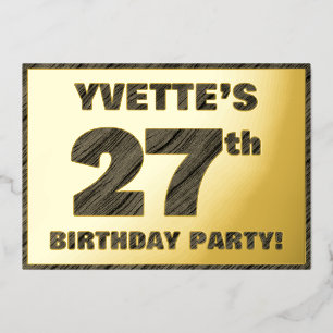 Invitation En Aluminium Fête du 27e anniversaire — Gras, Faux Wood Grain T