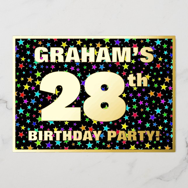 Invitation En Aluminium Fête du 28e anniversaire — Amusant, Colorful Stars (Recto)