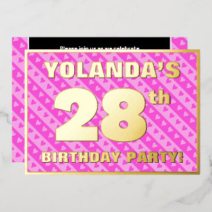 Invitation En Aluminium Fête du 28e anniversaire — Coeurs roses amusants e