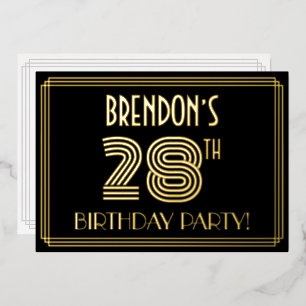 Invitation En Aluminium Fête du 28ème anniversaire — Art Déco Style "28" +