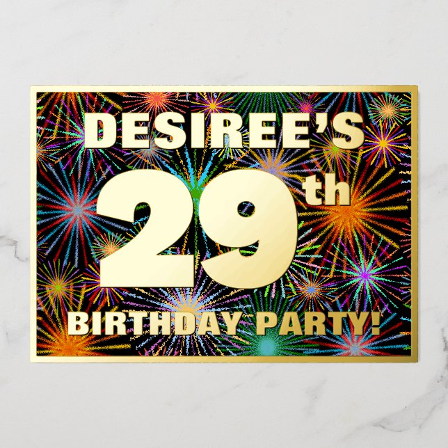 Invitation En Aluminium Fête du 29e anniversaire — Amusant, Feu d'artifice (Recto)