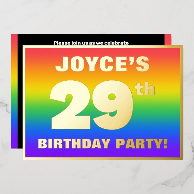 Invitation En Aluminium Fête du 29e anniversaire : Amusant, Motif arc-en-c (Recto/Verso)