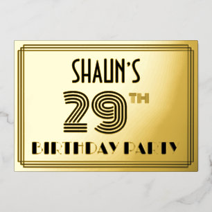 Invitation En Aluminium Fête du 29e anniversaire — Art Déco Style "29" & N