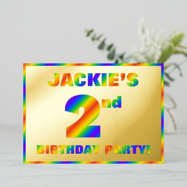 Invitation En Aluminium Fête du 2e anniversaire — Amusant, Rainbow Spectru (Debout devant)