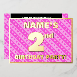 Invitation En Aluminium Fête du 2e anniversaire — Coeurs roses amusants et
