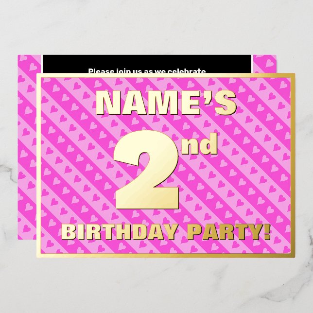 Invitation En Aluminium Fête du 2e anniversaire — Coeurs roses amusants et (Recto/Verso)
