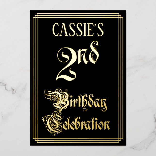 Invitation En Aluminium Fête du 2ème anniversaire — Script fantaisie et no (Recto)