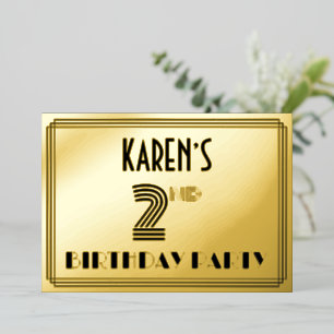 Invitation En Aluminium Fête du 2ème anniversaire — Style Art Déco "2" & N