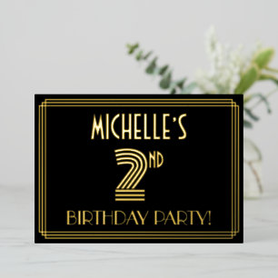 Invitation En Aluminium Fête du 2ème anniversaire — Style Art Déco "2" + N