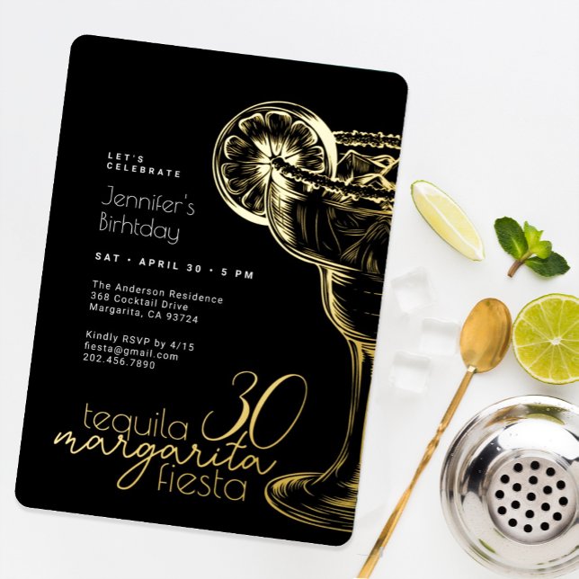 Invitation En Aluminium Fête du 30e anniversaire moderne Margarita or noir (Créateur téléchargé)