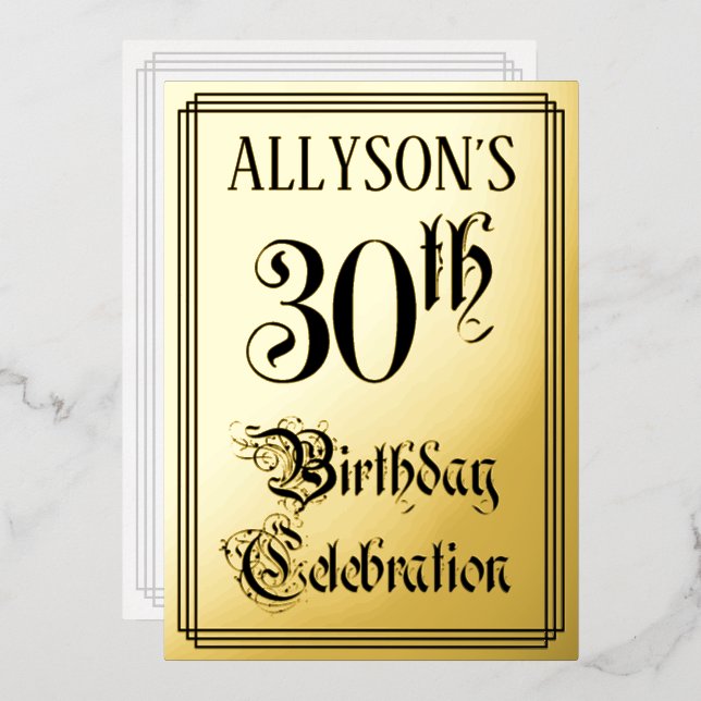 Invitation En Aluminium Fête du 30e anniversaire — Script élégant + Nom pe (Recto/Verso)