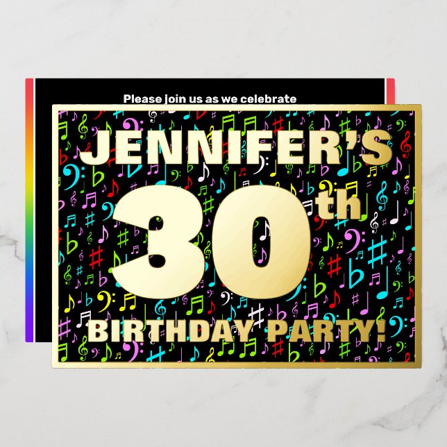 Invitation En Aluminium Fête du 30e anniversaire — Symboles de musique amu (Recto/Verso)