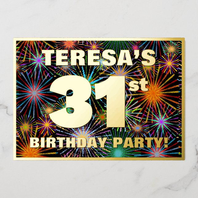 Invitation En Aluminium Fête du 31e anniversaire — Amusant, Feu d'artifice (Recto)