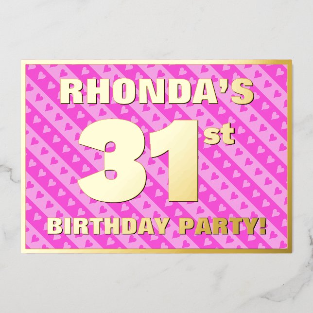 Invitation En Aluminium Fête du 31e anniversaire — Coeurs roses amusants e (Recto)