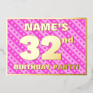 Invitation En Aluminium Fête du 32e anniversaire — Coeurs roses amusants e