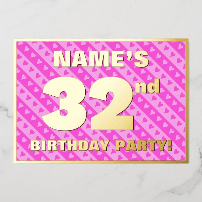 Invitation En Aluminium Fête du 32e anniversaire — Coeurs roses amusants e (Recto)