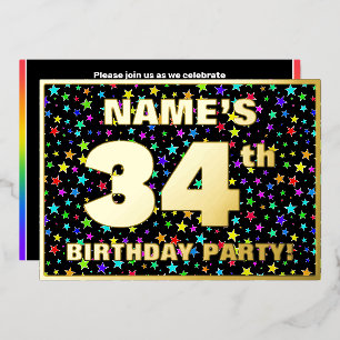 Invitation En Aluminium Fête du 34e anniversaire — Motif d'étoiles amusant