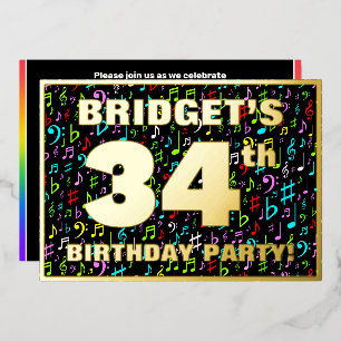 Invitation En Aluminium Fête du 34e anniversaire — Symboles de musique amu