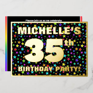 Invitation En Aluminium Fête du 35e anniversaire — Amusant, Colorful Stars