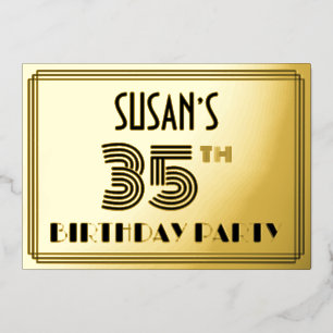 Invitation En Aluminium Fête du 35e anniversaire — Art Déco Style "35" & N