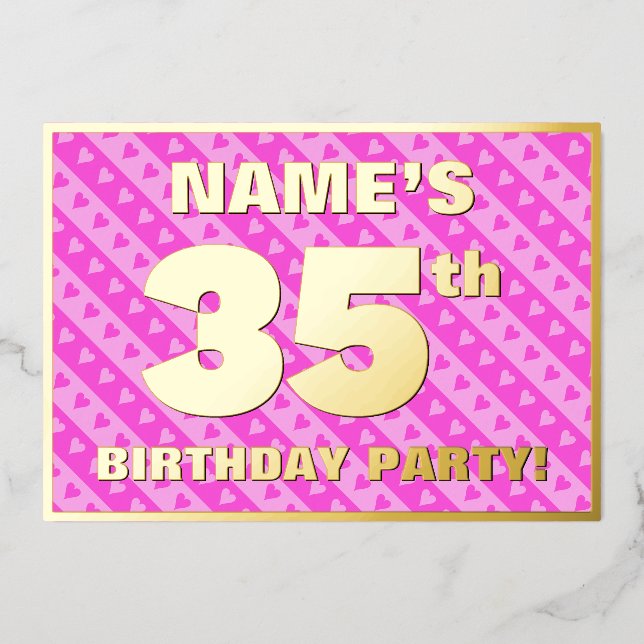 Invitation En Aluminium Fête du 35e anniversaire — Coeurs roses amusants e (Recto)