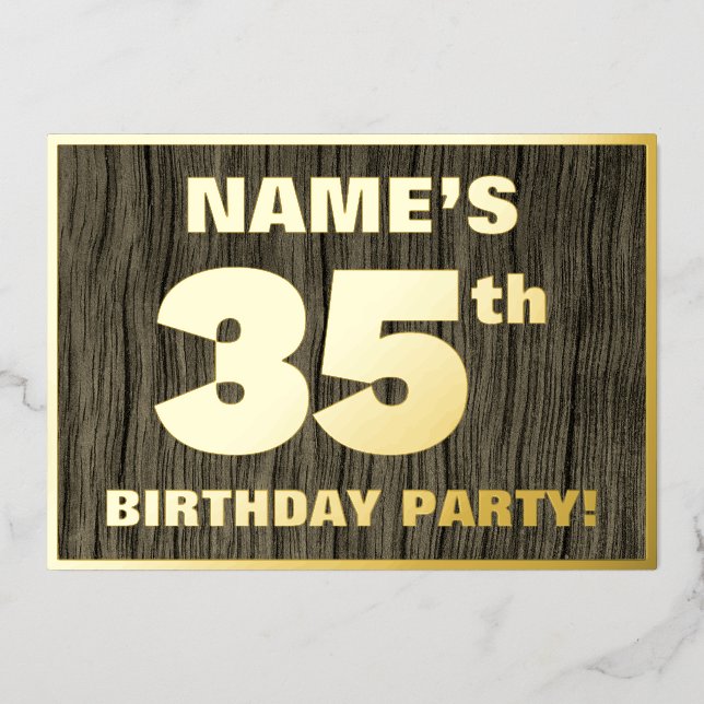 Invitation En Aluminium Fête du 35e anniversaire : Gras, Motif du grain de (Recto)