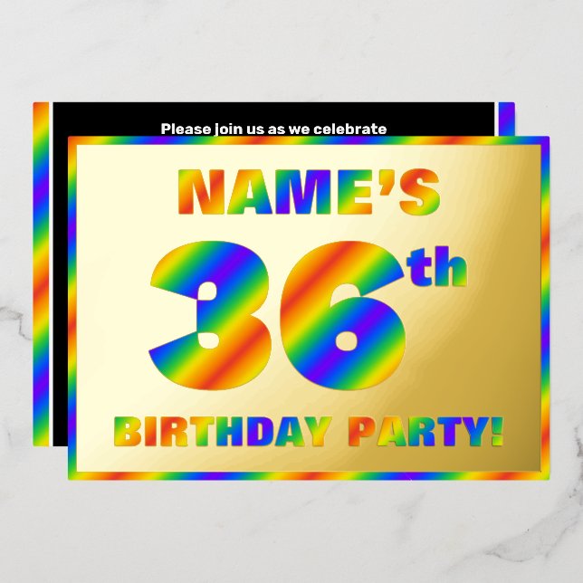Invitation En Aluminium Fête du 36e anniversaire — Amusant, Rainbow Spectr (Recto/Verso)