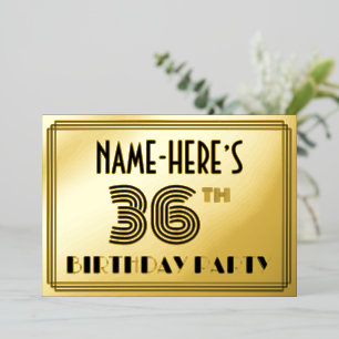 Invitation En Aluminium Fête du 36e anniversaire — Art Déco Style "36" & N