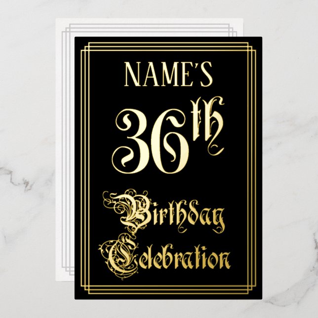 Invitation En Aluminium Fête du 36e anniversaire — Script fantaisie et nom (Recto/Verso)