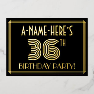 Invitation En Aluminium Fête du 36ème anniversaire — Style Art Déco "36" +