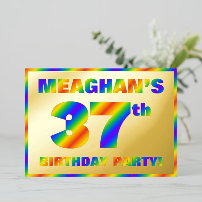 Invitation En Aluminium Fête du 37e anniversaire — Amusant, Rainbow Spectr (Debout devant)