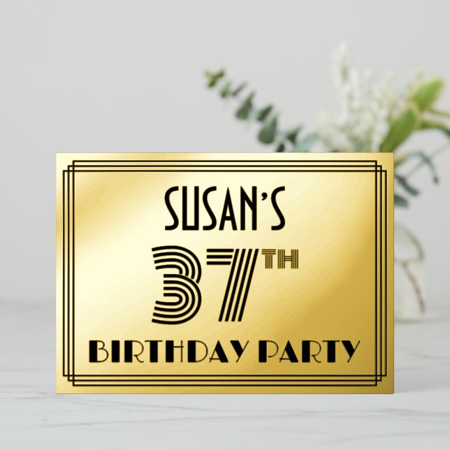 Invitation En Aluminium Fête du 37e anniversaire — Art Déco Style "37" & N (Debout devant)