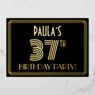 Invitation En Aluminium Fête du 37ème anniversaire — Style Art Déco "37" +