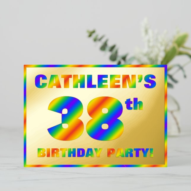 Invitation En Aluminium Fête du 38e anniversaire — Amusant, Rainbow Spectr (Debout devant)