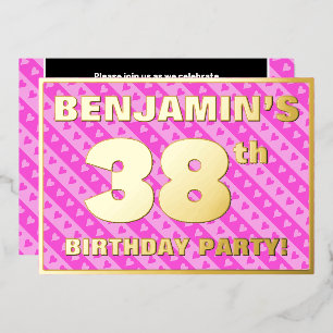 Invitation En Aluminium Fête du 38e anniversaire — Coeurs roses amusants e