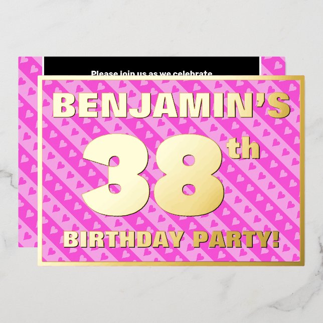 Invitation En Aluminium Fête du 38e anniversaire — Coeurs roses amusants e (Recto/Verso)