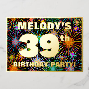 Invitation En Aluminium Fête du 39e anniversaire — Amusant, Feu d'artifice