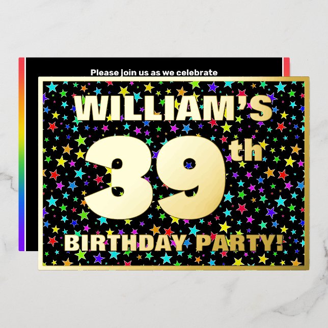 Invitation En Aluminium Fête du 39e anniversaire — Motif d'étoiles amusant (Recto/Verso)