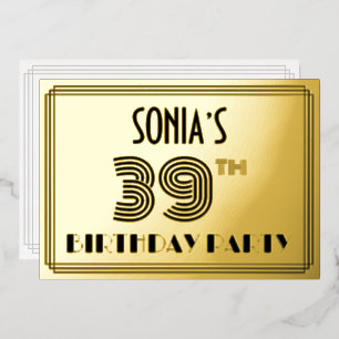 Invitation En Aluminium Fête du 39e anniversaire — Style Art Déco « 39 » &