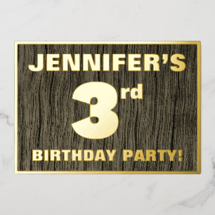 Invitation En Aluminium Fête du 3e anniversaire : motif gras à faux grain 