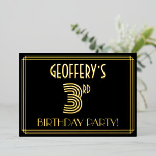 Invitation En Aluminium Fête du 3ème anniversaire — Style Art Déco "3" + N