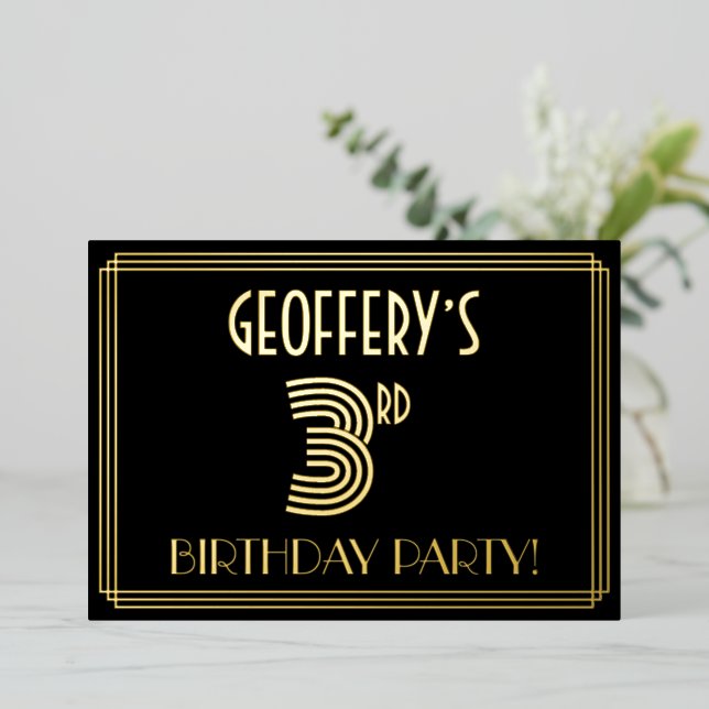 Invitation En Aluminium Fête du 3ème anniversaire — Style Art Déco "3" + N (Debout devant)