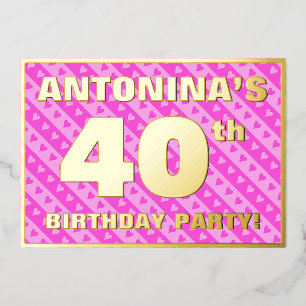 Invitation En Aluminium Fête du 40e anniversaire — Coeurs roses amusants e