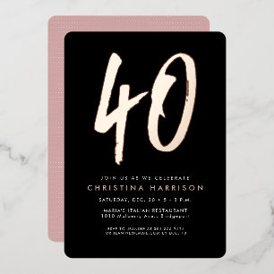 Invitation En Aluminium fête du 40e anniversaire moderne audacieux rose no