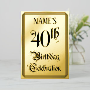 Invitation En Aluminium Fête du 40e anniversaire — Script élégant + Nom pe