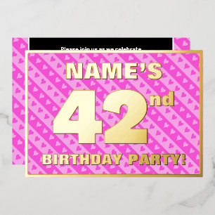 Invitation En Aluminium Fête du 42e anniversaire — Coeurs et rayures roses