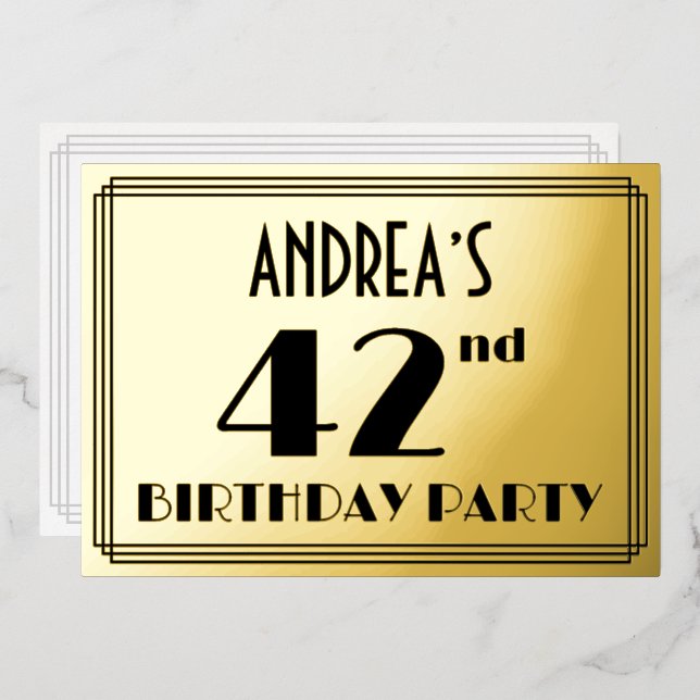 Invitation En Aluminium Fête du 42e anniversaire — Regarder Art Déco "42"  (Recto/Verso)