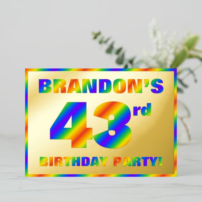 Invitation En Aluminium Fête du 43e anniversaire — Amusant, Rainbow Spectr (Debout devant)