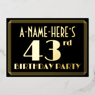 Invitation En Aluminium Fête du 43e anniversaire : Art Déco Look "43", ave