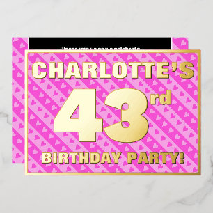 Invitation En Aluminium Fête du 43e anniversaire — Coeurs et rayures roses